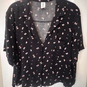 Abound Black and Pink Floral Button-Down Shirt